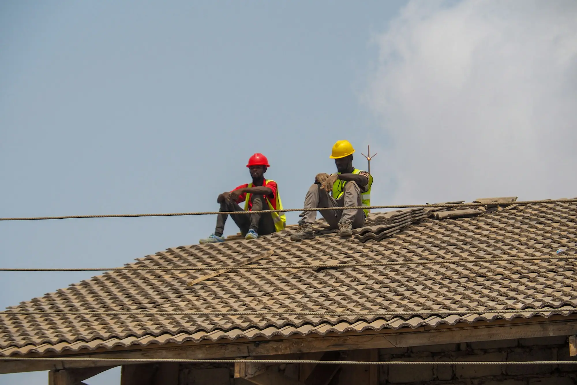 Construction workers on site during a break